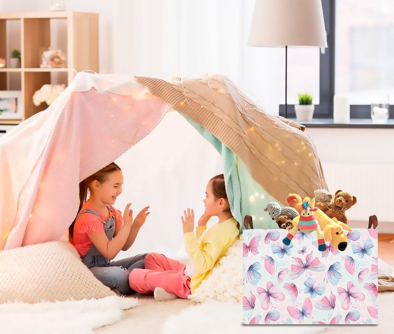 CLOCOR Rectangular Butterfly Print Gift Basket Empty,Waterproof Storage Basket with Handles, Books Box,Room Decor(Pink & Purple Butterfly) - Image 4